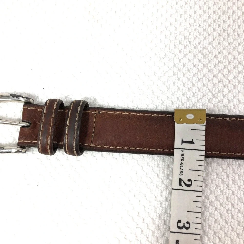 Johnston & Murphy belt mens 36-38 brown leather cowhide dress work stitching USA